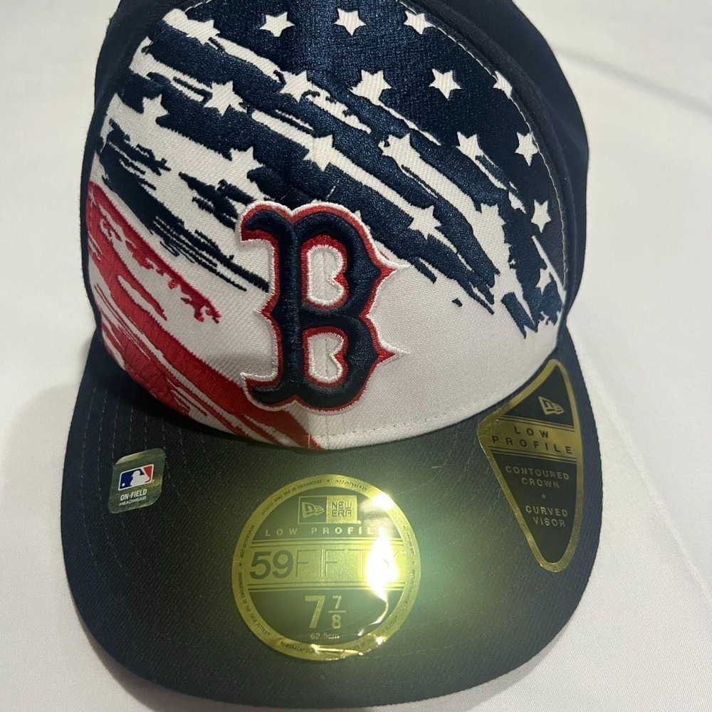 Boston Red Sox Hat Cap Fitted Mens 7 7/8 Blue New Era Stars Stripes 2022 59Fifty